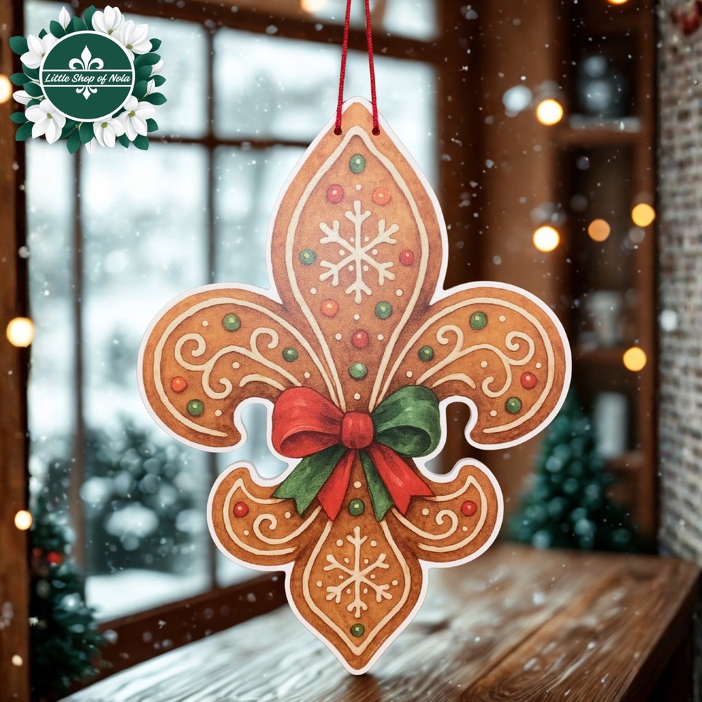 Gingerbread Fleur de Lis Bow Door Hanger New Orleans Louisiana Christmas Decor